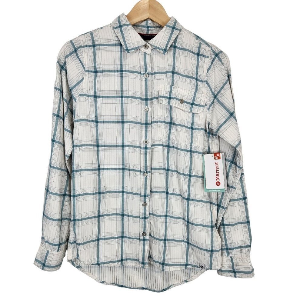 Marmot NEW Womens Pescano Long Sleeve Button‎ Down Shirt XS Green White Plaid